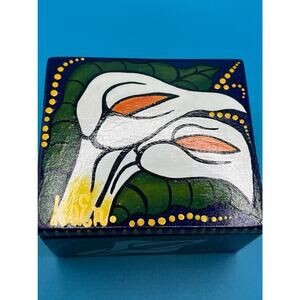 Calla Lily Hand painted Wooden Box from Venezuela Signed by Artist